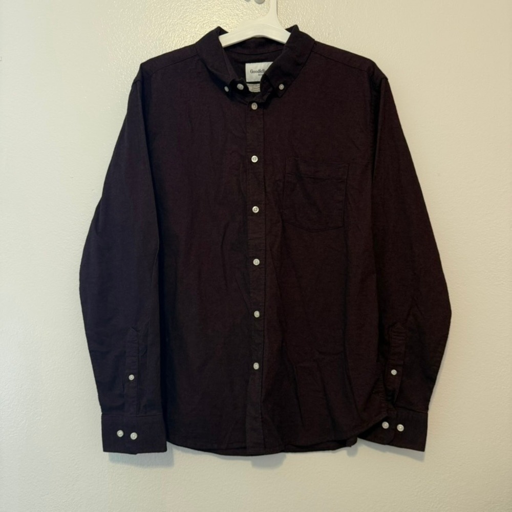 Goodfellow & Co Mens Every Wear Oxford Button Up Shirt Burgundy Red Large NWT